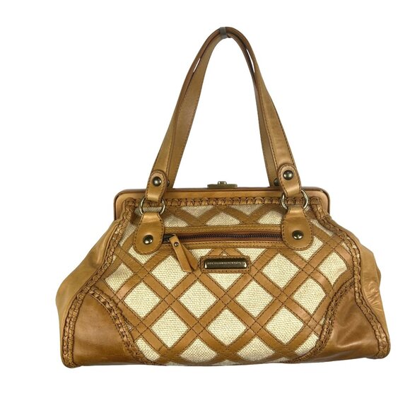 VTG Isabella Fiore Starry Safari Wanda Beaded Satchel Handbag Leather Canvas - Picture 3 of 13